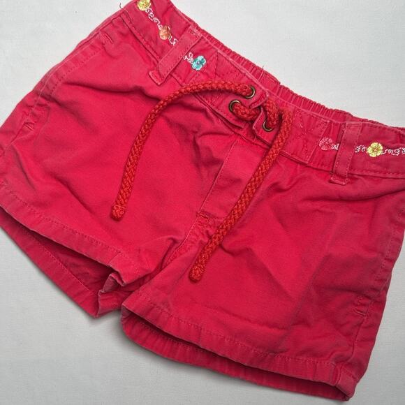 Vintage Carter's Pink Drawstring Shorts w/ Floral Embroidered Waistband Sz 2T - Picture 1 of 7